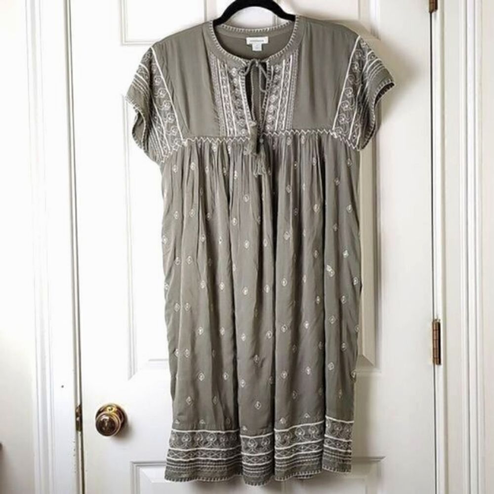 Sundance Boho Green Sequined Embroidered Dress Tassel Tie Size S Boho